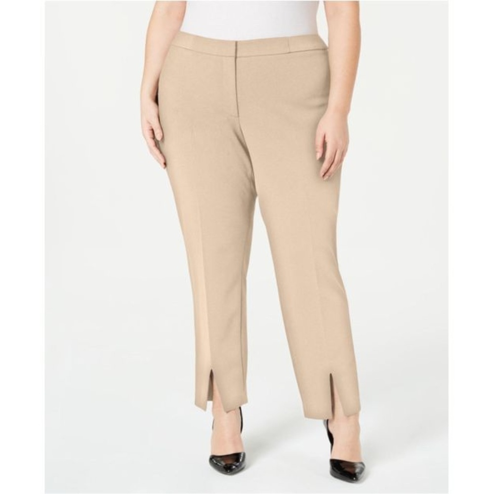 Calvin Klein Split Hem Mid-Rise Straight Leg Pants Tan Stretch Plus Size Choose